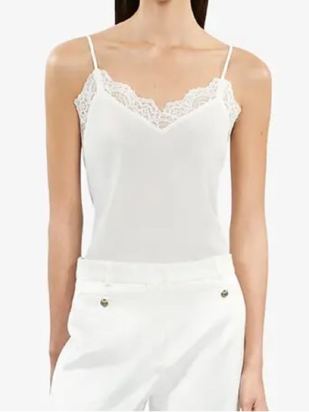 The Kooples Ivory Lace-Trim Silk Camisole - Size 1 (small)